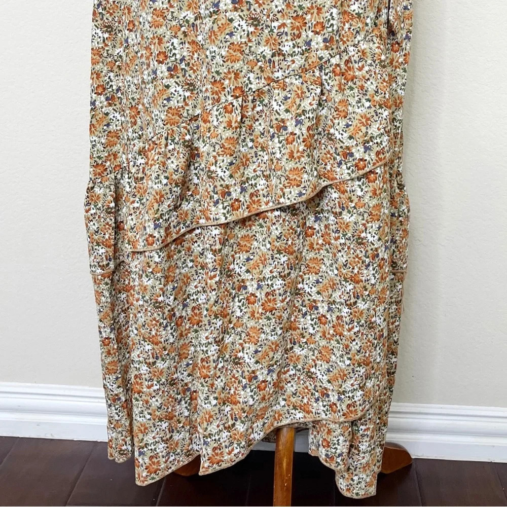 Molly Bracken Enola Wrap Boho Floral Long Dress Size Medium Cottagecore Khaki‎ - Picture 3 of 8